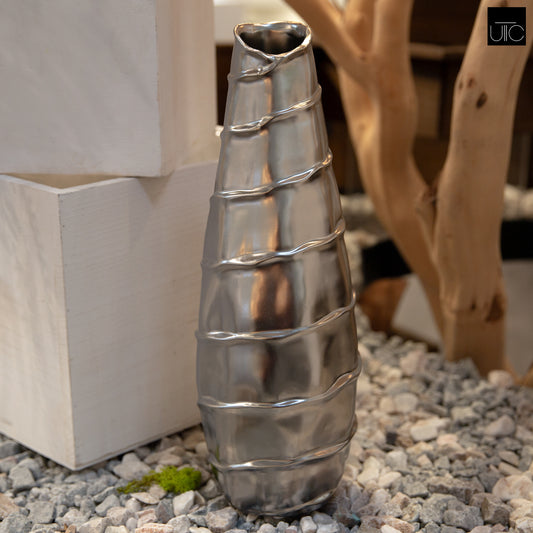 Ceramic Vase Polished Chrome Finish Silver 15.75"H