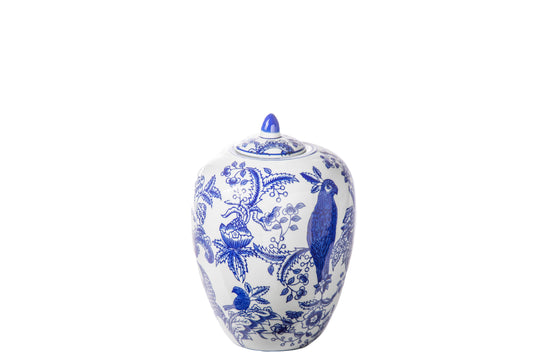 Ceramic Round Chinoiserie Ginger/Temple Jar Gloss Finish Blue&White-11.00"H