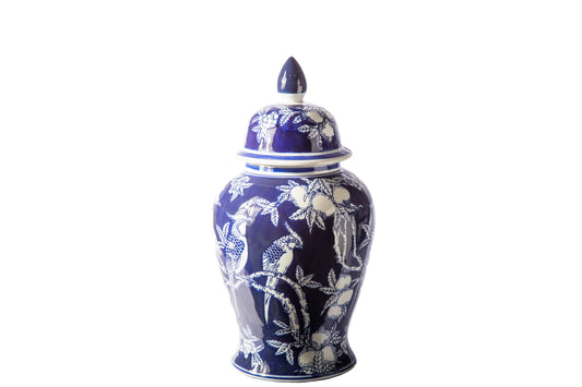 Ceramic Round Bellied Chinoiserie Ginger/Temple Jar Gloss Finish Blue&White-18.50"H -98