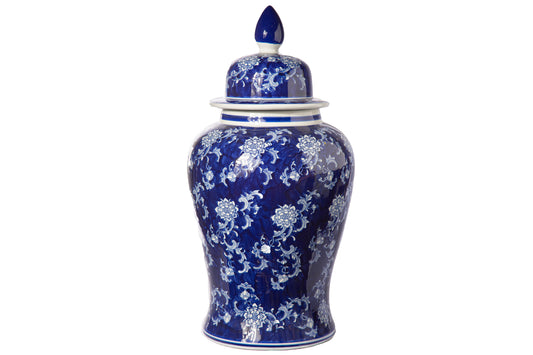 Ceramic Round Bellied Chinoiserie Ginger/Temple Jar Gloss Finish Blue&White-24.50"H -100