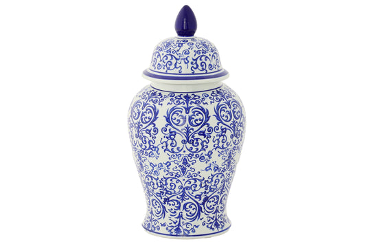 Ceramic Chinoiserie Ginger/Temple Jar Gloss Blue&White-18.00"H