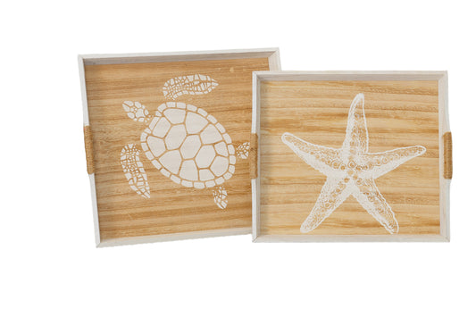 Wood Tray Set of Two Brown-2.00"H