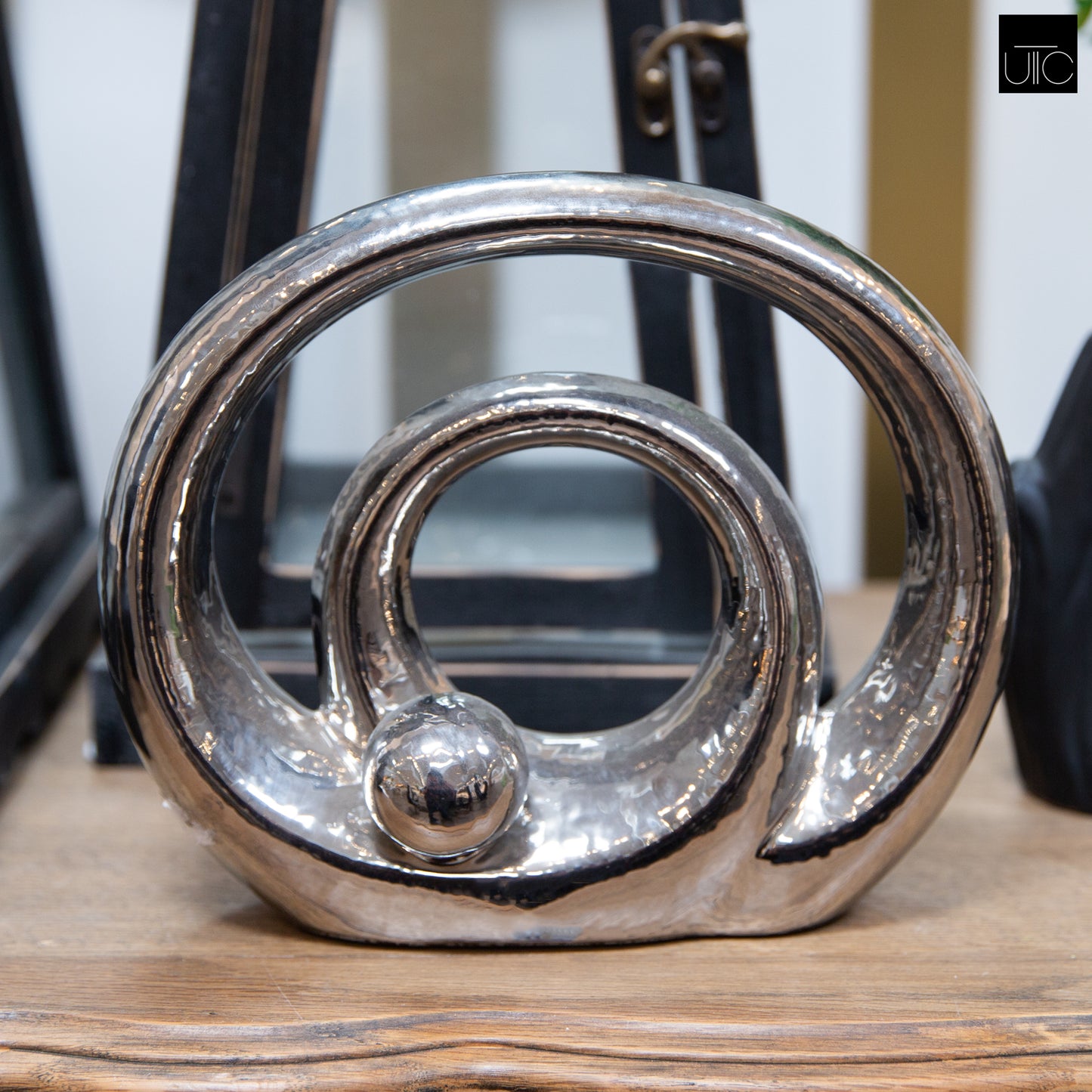 Ceramic Sculpture Polished Chrome Finish Silver 7"H