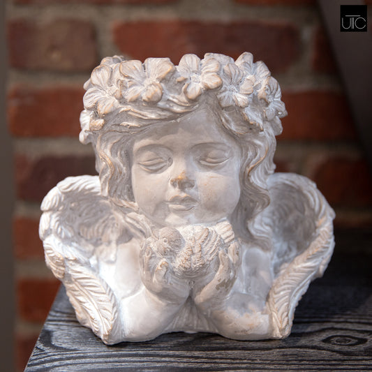 Cement Angel Pot Gray-7.50"H -1 -2
