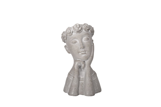 Fiberglass Head Flower Planter Grey-13.00"H