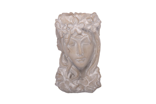 Fiberglass Head Flower Planter Grey-15.00"H