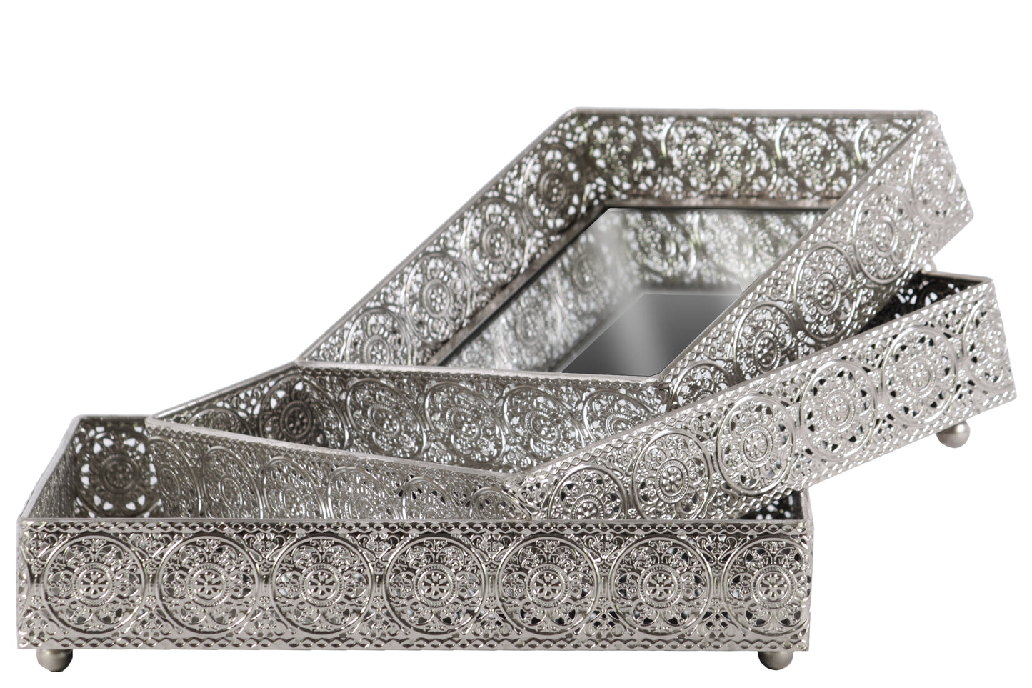 Metal Tray Polished Chrome Finish Silver 2.5"H -291