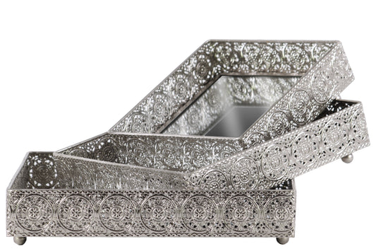 Metal Tray Polished Chrome Finish Silver 2.5"H -291