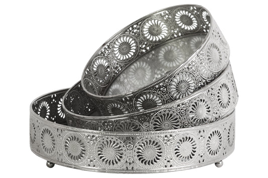 Metal Tray Polished Chrome Finish Silver 2.5"H -292