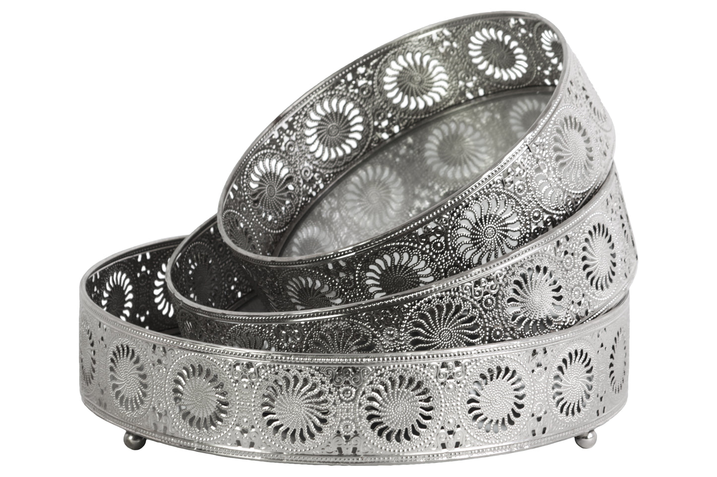 Metal Tray Polished Chrome Finish Silver 2.5"H -292