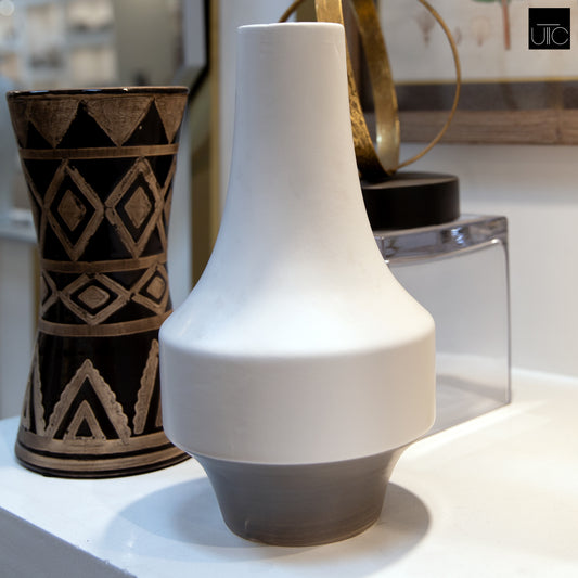 Ceramic  Round Vase Matte Finish White-11.25"H