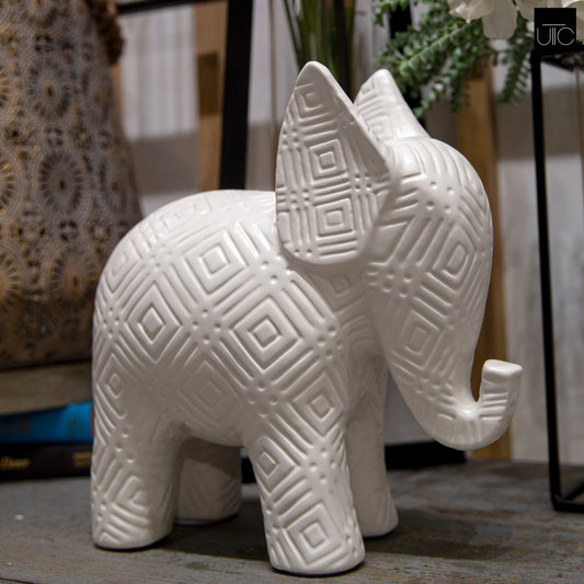 Ceramic Standing Elephant Figurine Matte Finish White