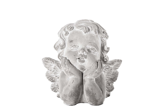 Cement Cherubin Bust Figurine Washed Concrete Finish