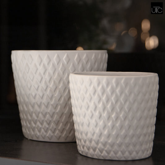 Ceramic Round Pot Matte Finish White-6.00"H -202