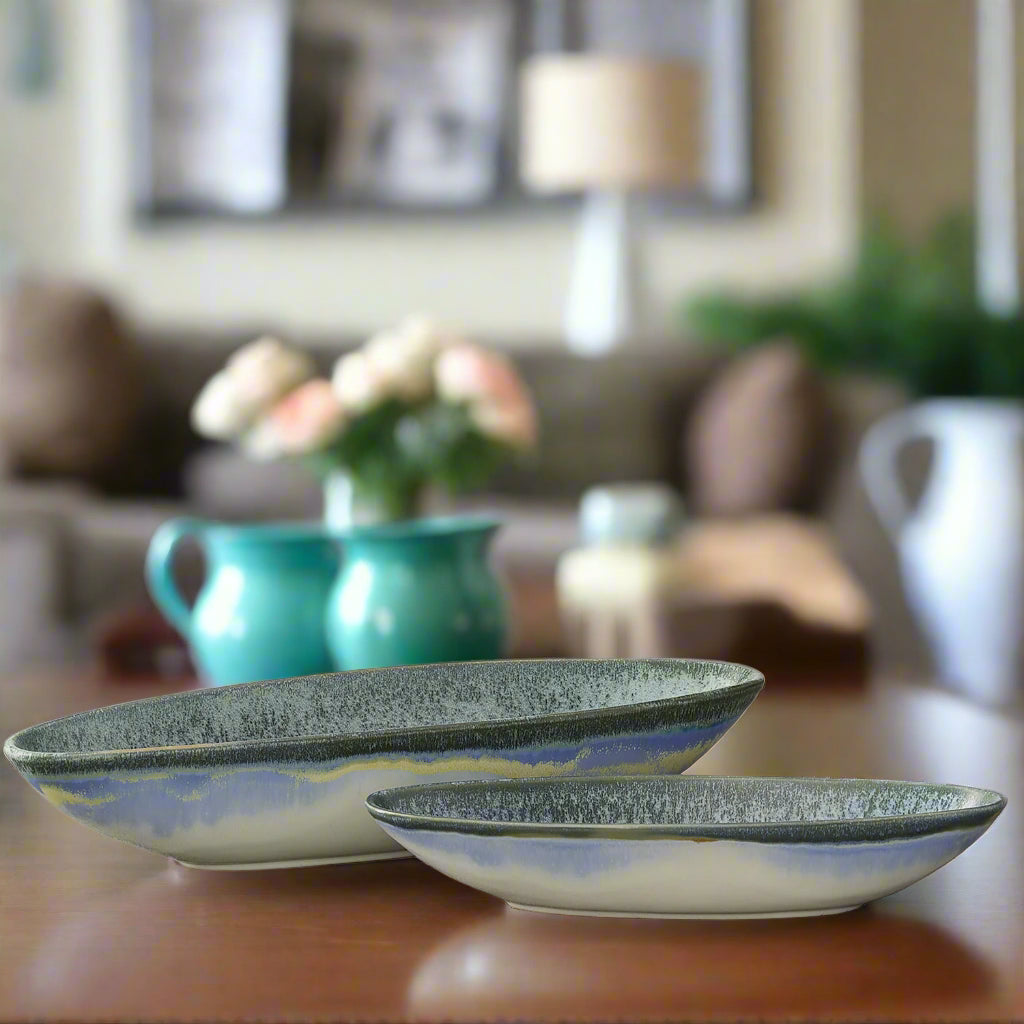 Braylin Ceramic Reactive Glaze Boat Tray Set (Set of 2)