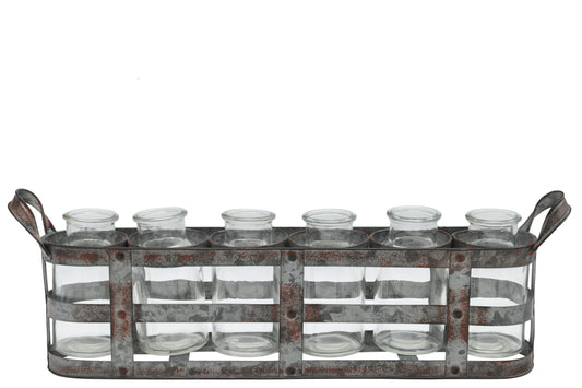 Metal Bud Vase Holder Tarnished Finish Gray-6.50"H -281