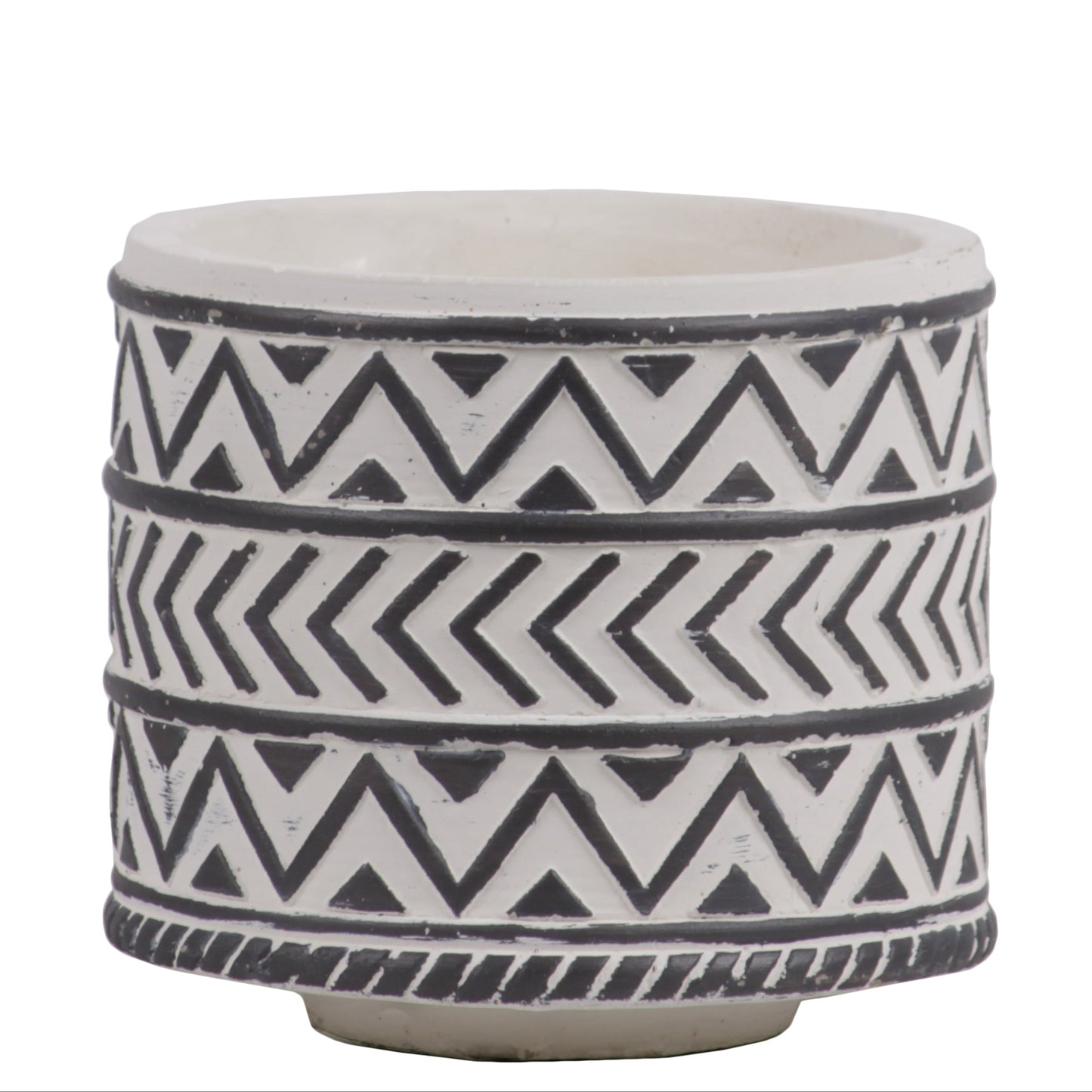 Ceramic Pot Washed Finish Black, White-4.25"H