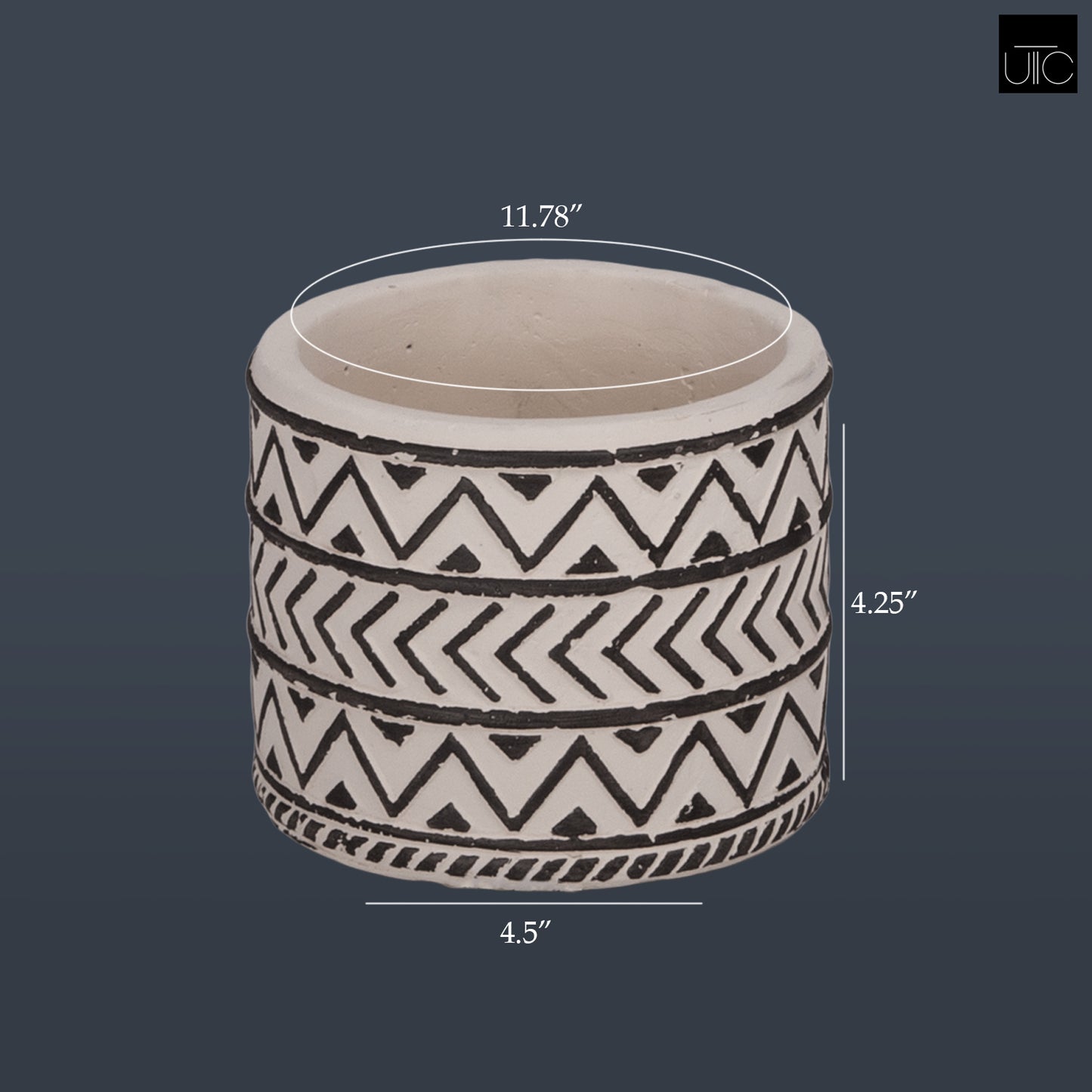Ceramic Pot Washed Finish Black, White-4.25"H