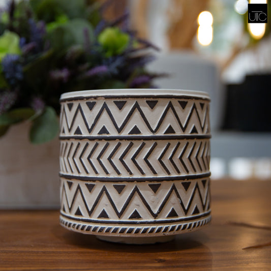 Ceramic Pot Washed Finish Black, White-4.25"H