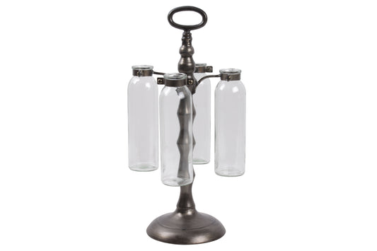 Metal Vase Holder Brushed Finish Black..8.50"x8.50"x16.50"H