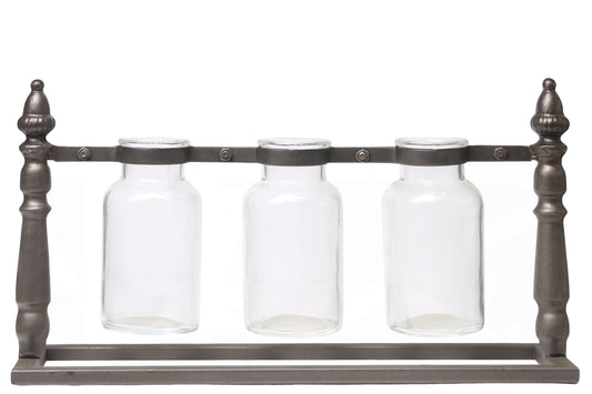 Metal Rectangle Bud Vase Holder Metallic Finish Copper-7.50"H