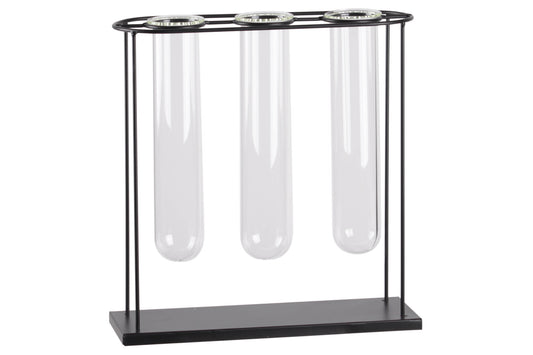 Metal Clustered Hanging Bud Vase Holder Coated Finish Black..11.00"x4.00"x11.50"H