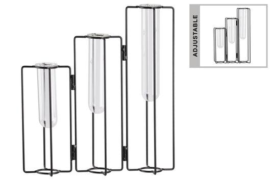 Metal Clustered Bud Vase Holder Coated Finish Black..10.25"x3.50"x15.75"H