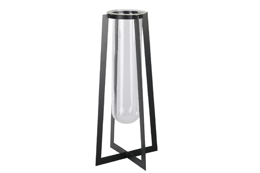 Metal Square Vase Coated Finish Black-15.75"H