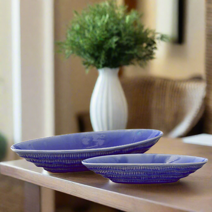 Braylin Ceramic Reactive Glaze Boat Tray Set (Set of 2)